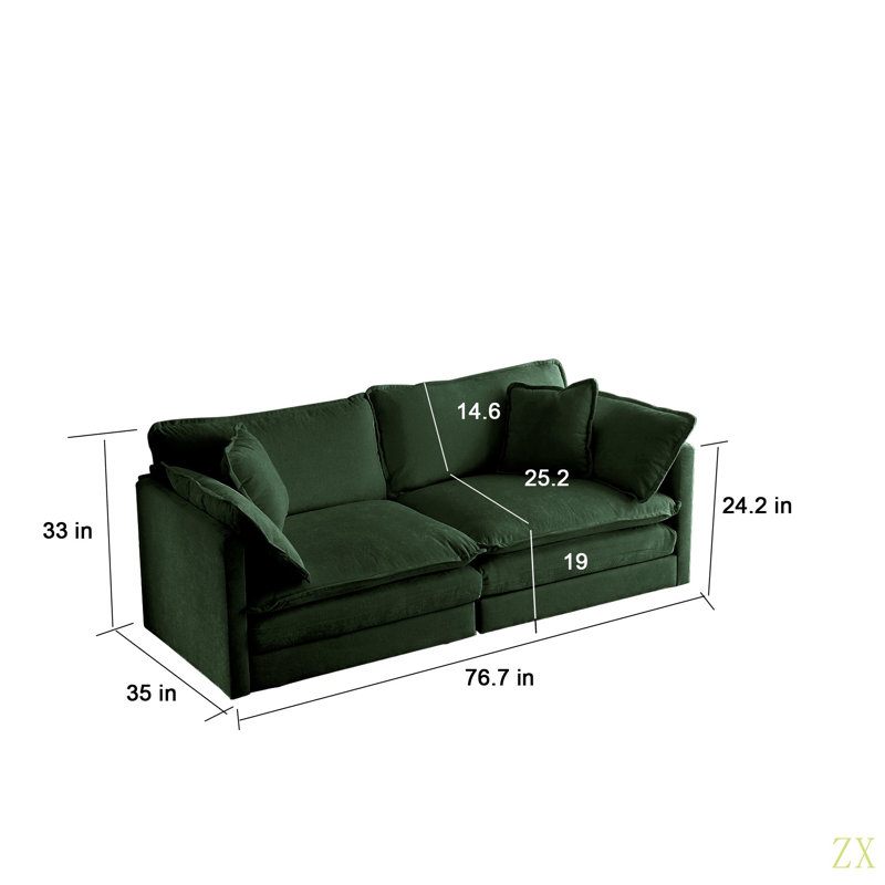 Latitude Run® Chenille Two-Seater Sofa With 1 Footrest, 2 Seater L